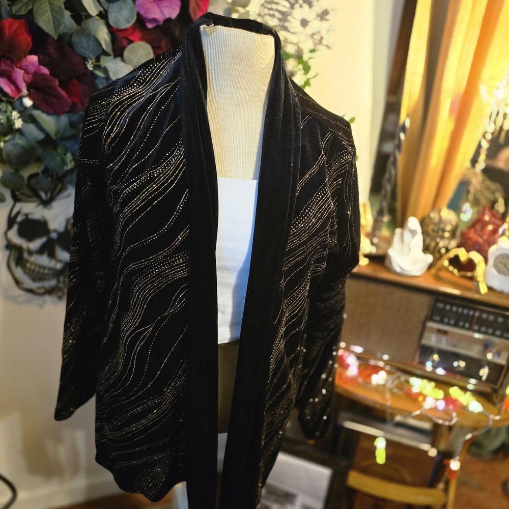 VTG 90s Notations Black Velvet Swing Cardigan, Opera Jacket